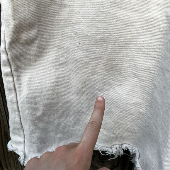 Vintage Boss Shorts Mens 36 White Denim Hip Hop Rap 90s Baggy Spellout Logo Fray - Picture 6 of 16